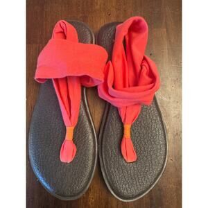 Sanuk woman's flip flops yoga sling pink and black women's 10